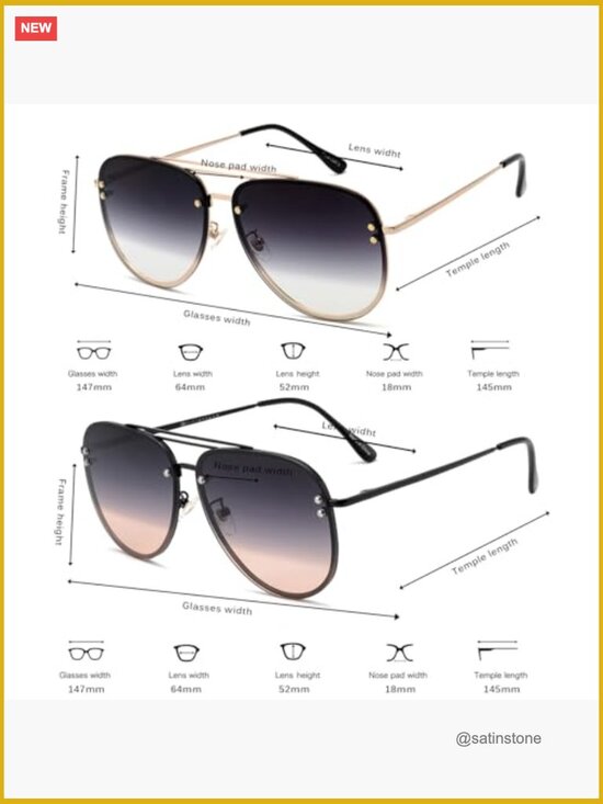Oversized Aviator Sunglasses for Women, Cat Eye Rimless Shades UV Protection main image 5